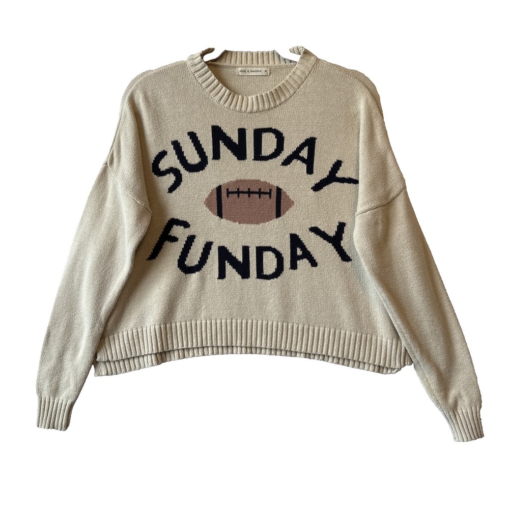 Moon & Madison Sunday Funday Football Knit Cropped Boxy Sweater M Gameday Chic